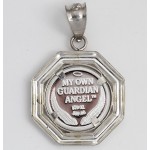 .999 PURE SILVER  Guardian Angel Coin (14mm) in Sterling Silver Octogonal Pendant